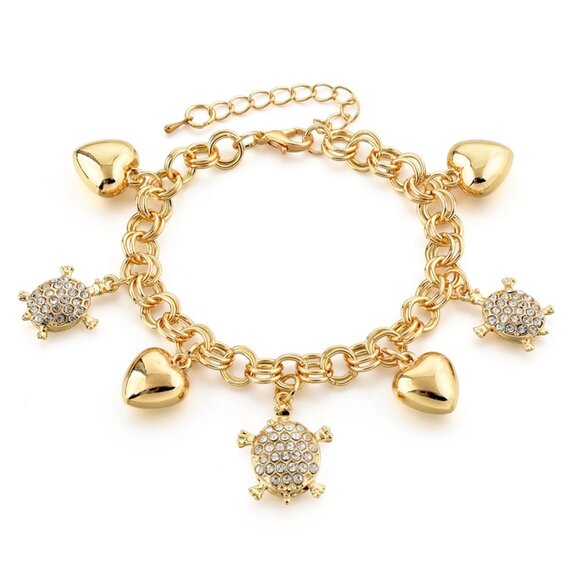 Golden Drift Charm Bracelet – Turtle & Heart Edition - Picture 1 of 7